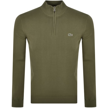 Product Image for Lacoste Quarter Zip Logo Knit Jumper Khaki