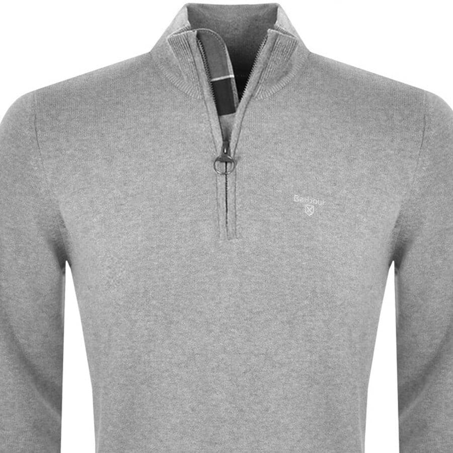 Image number 2 for Barbour Half Zip Knit Jumper Grey Marl