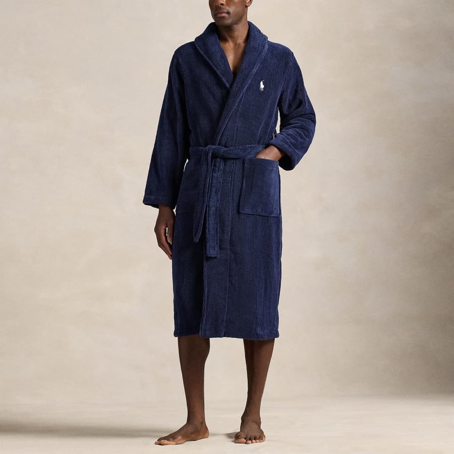 Image number 4 for Ralph Lauren Shawl Dressing Gown Navy