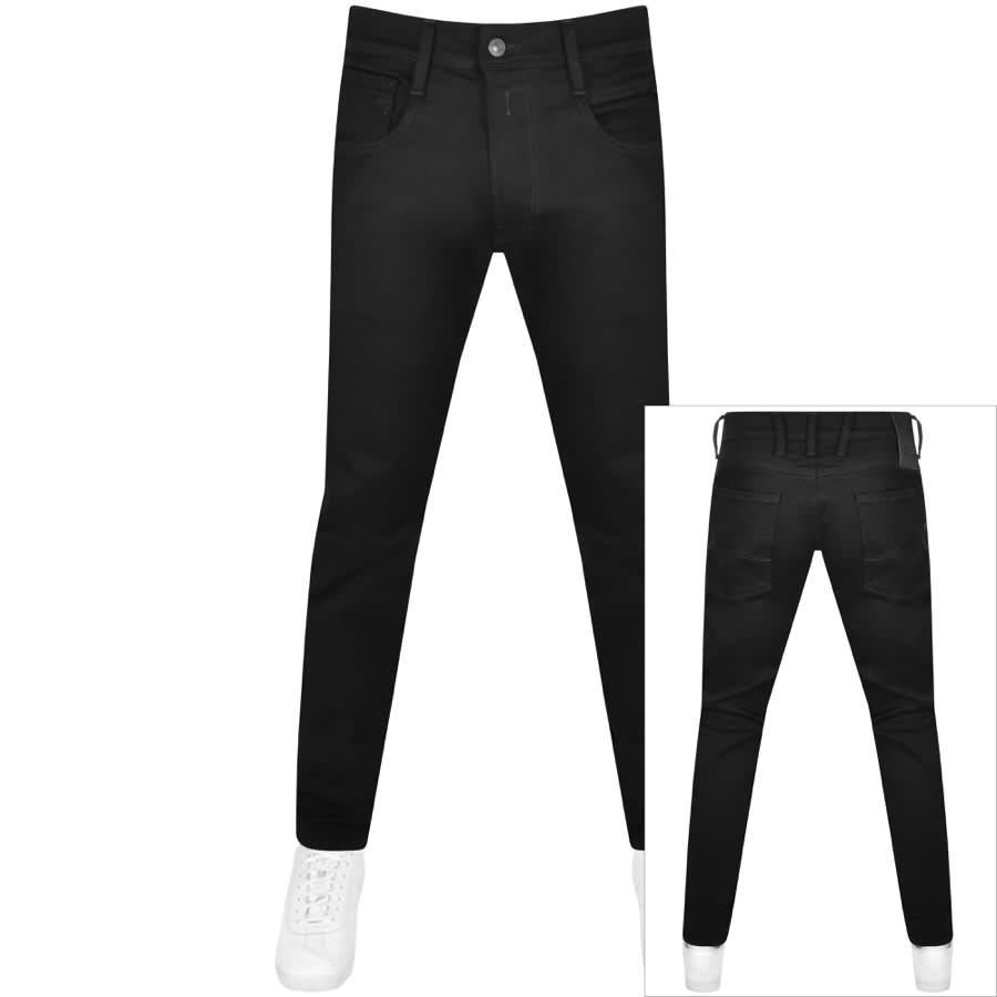 Image number 1 for Replay Anbass Hyperflex Slim Fit Jeans Black