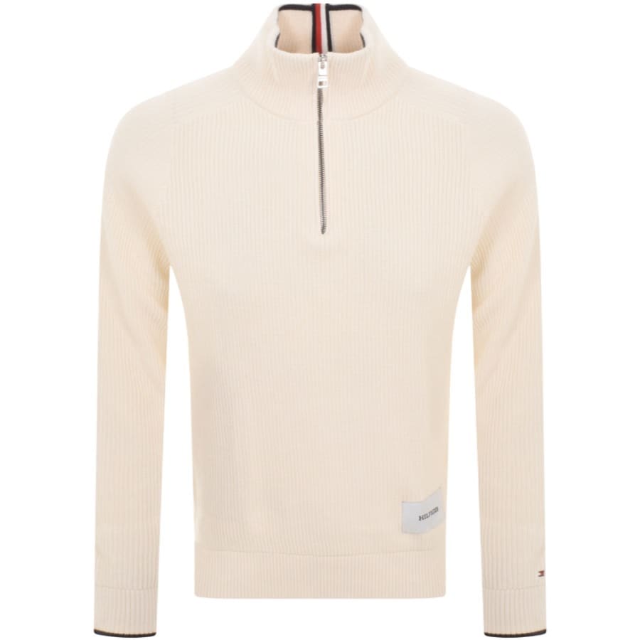 Image number 1 for Tommy Hilfiger Half Zip Knit Jumper Cream