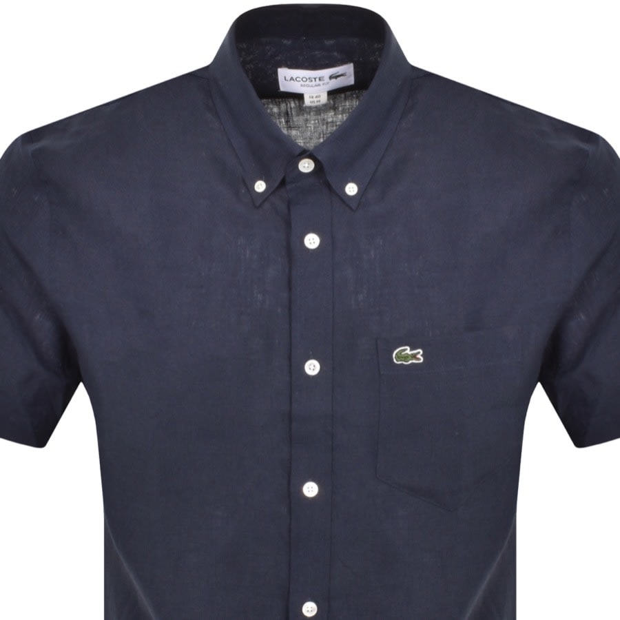 Image number 2 for Lacoste Linen Short Sleeved Shirt Navy