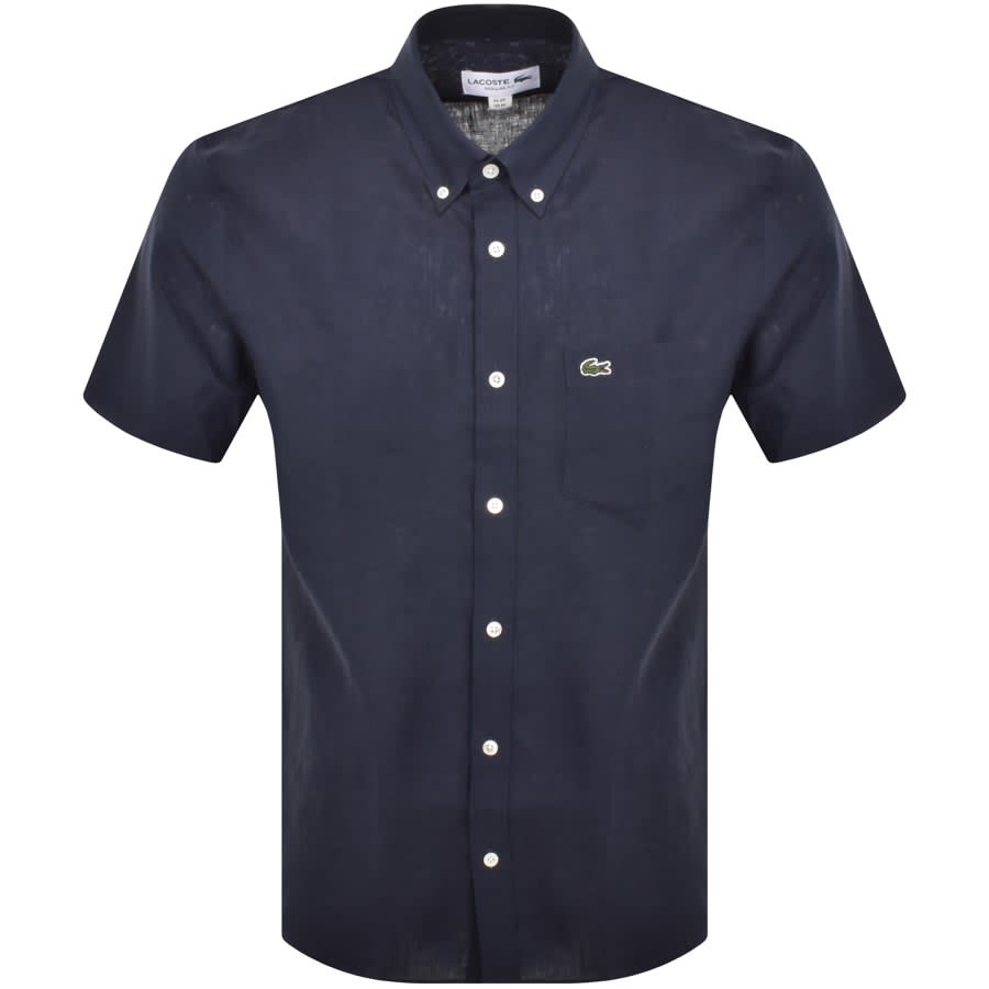 Image number 1 for Lacoste Linen Short Sleeved Shirt Navy