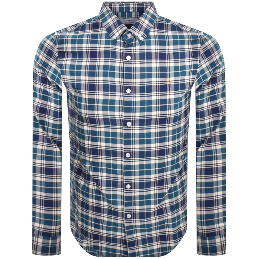 Image number 1 for Farah Vintage Brewer Long Sleeve Shirt Blue
