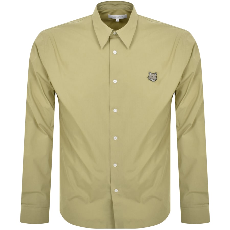 Image number 1 for Maison Kitsune Long Sleeve Fox Head Shirt Khaki