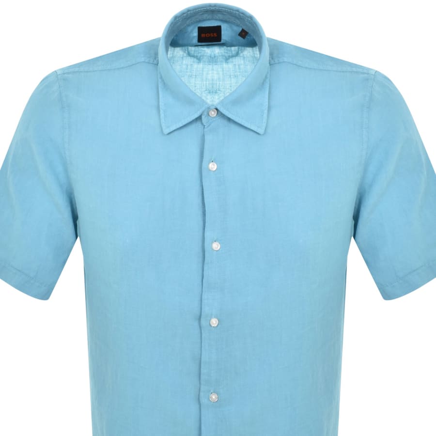 Image number 2 for BOSS Rash 2 Linen Short Sleeved Shirt Blue