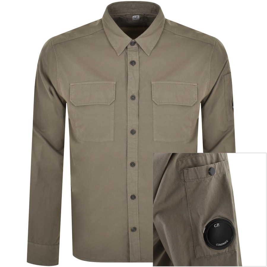 CP Company Gabardine Long Sleeve Shirt Brown | Mainline Menswear 