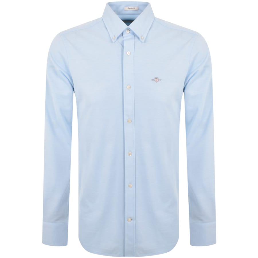 Image number 1 for Gant Regular Jersey Pique Long Sleeved Shirt Blue