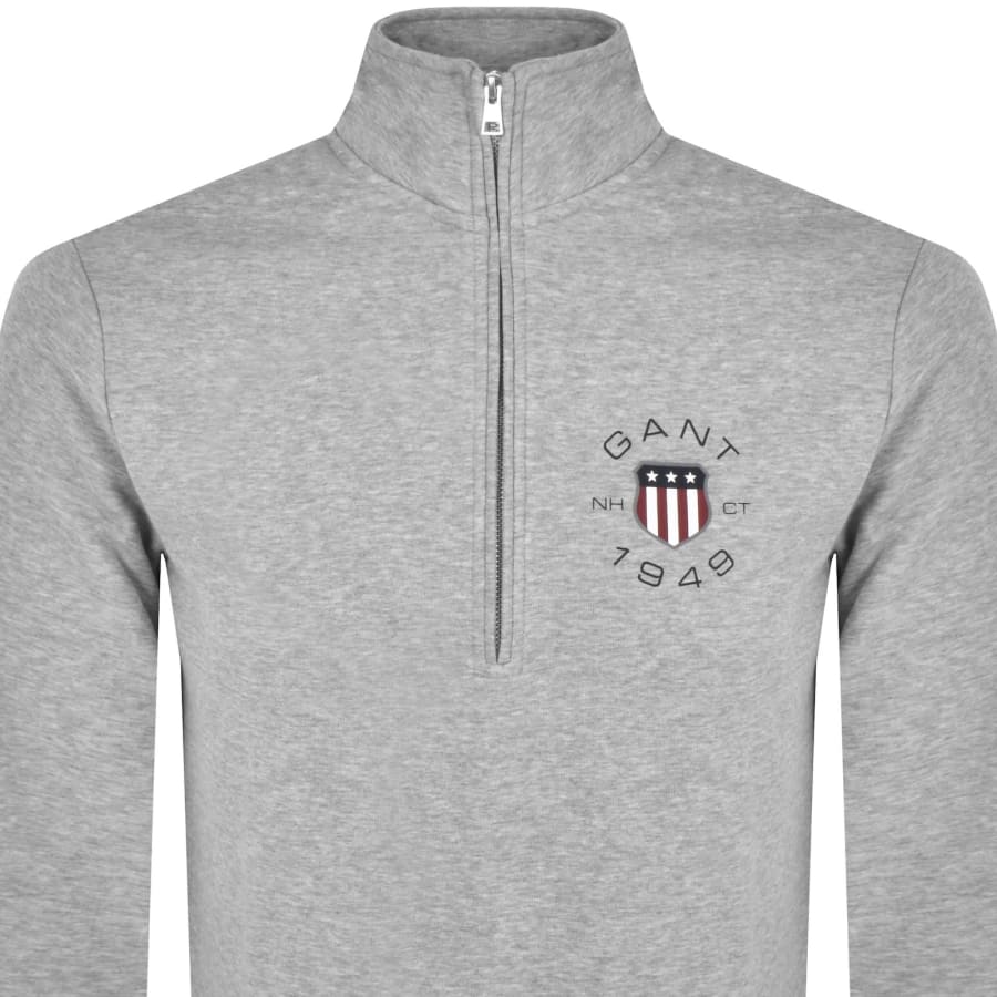 Image number 2 for Gant Shield Logo Half Zip Sweatshirt Grey