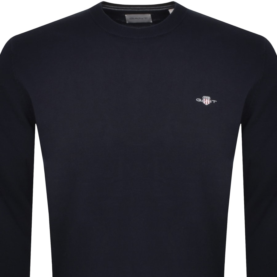 Image number 2 for Gant Classic Cotton Crew Neck Knit Jumper Navy