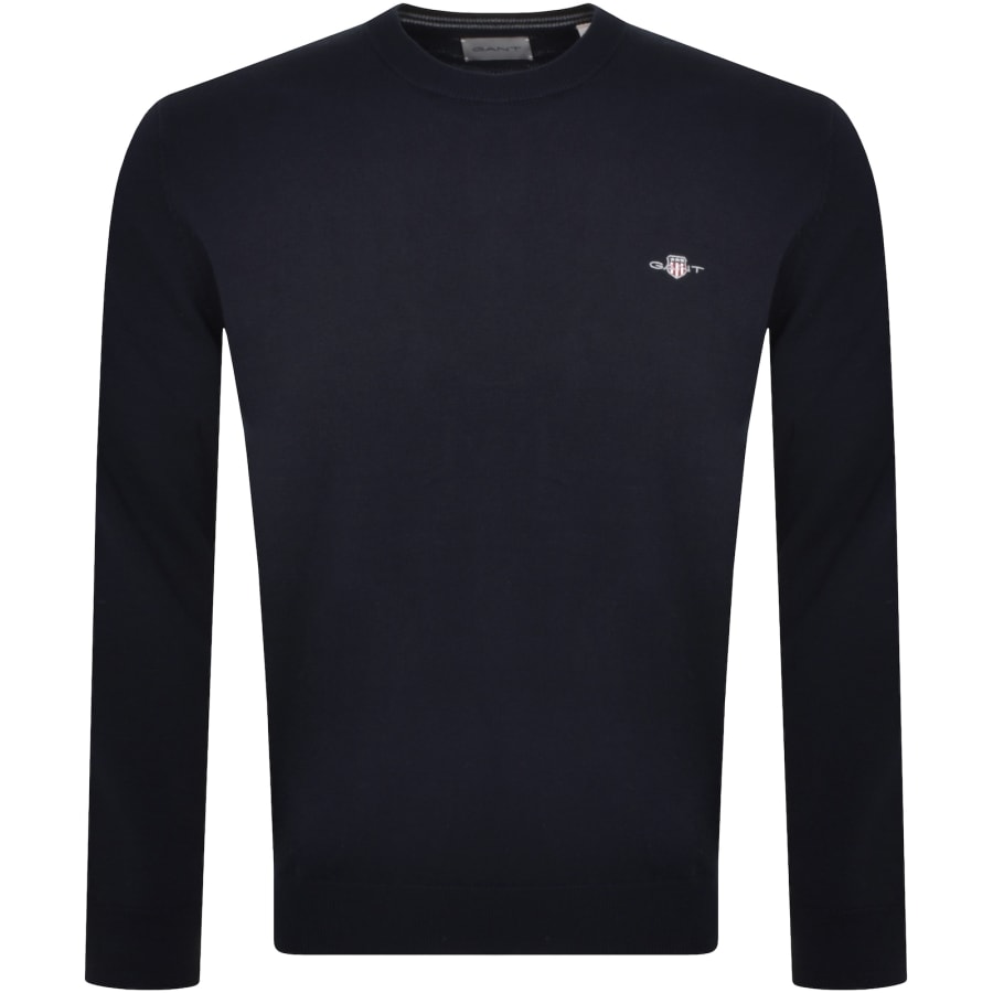 Image number 1 for Gant Classic Cotton Crew Neck Knit Jumper Navy
