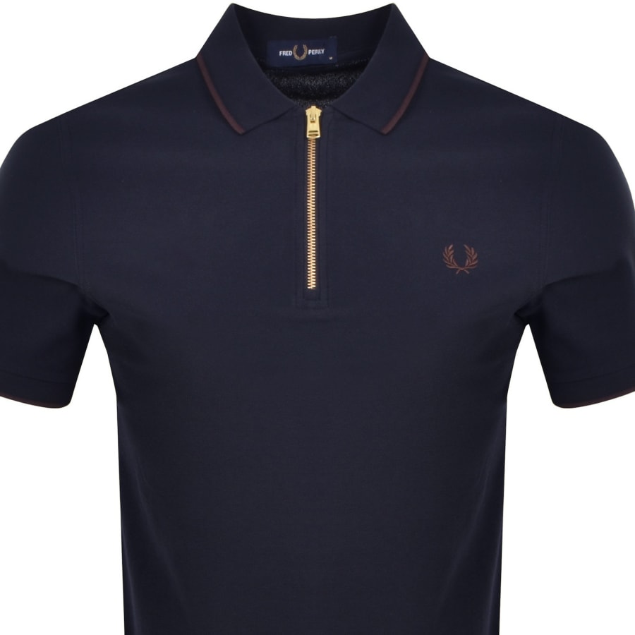 Image number 2 for Fred Perry Quarter Zip Polo T Shirt Navy