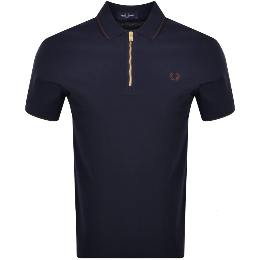 Image number 1 for Fred Perry Quarter Zip Polo T Shirt Navy