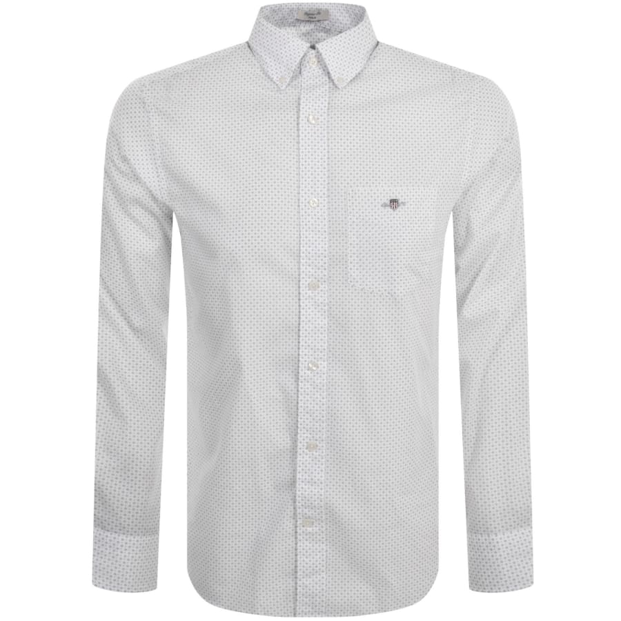 Image number 1 for Gant Micro Print Poplin Long Sleeved Shirt White