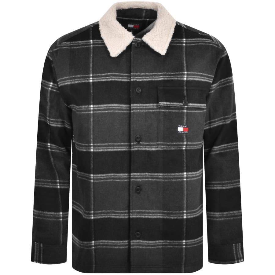 Image number 1 for Tommy Jeans Check Sherpa Overshirt Black
