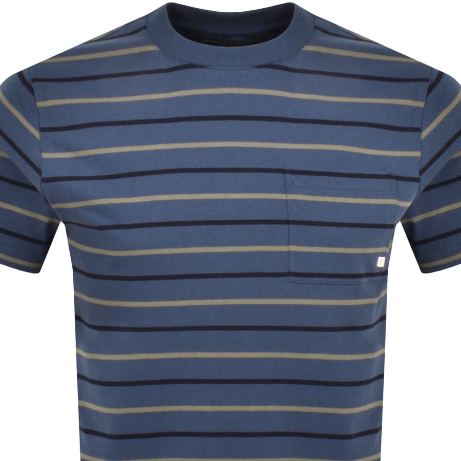 Image number 2 for Farah Stacey Stripe Pocket T Shirt Blue
