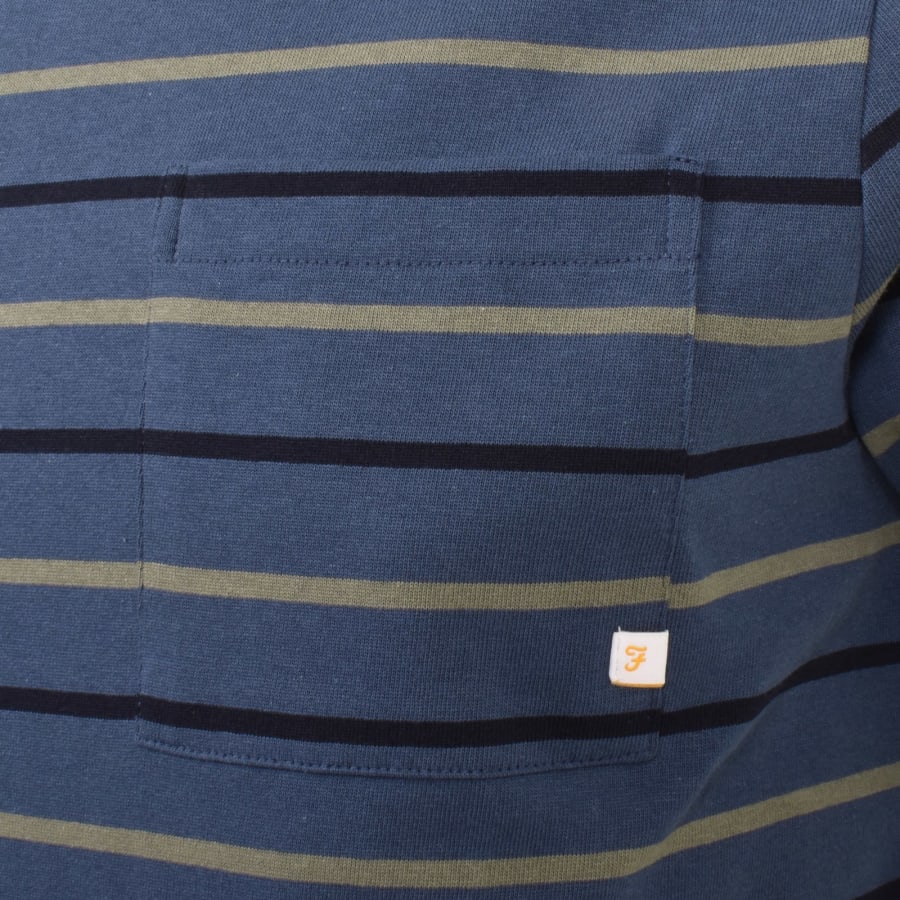 Image number 3 for Farah Stacey Stripe Pocket T Shirt Blue