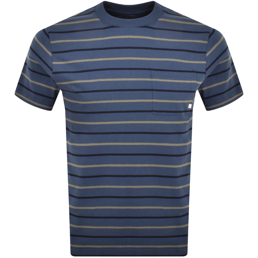 Image number 1 for Farah Stacey Stripe Pocket T Shirt Blue