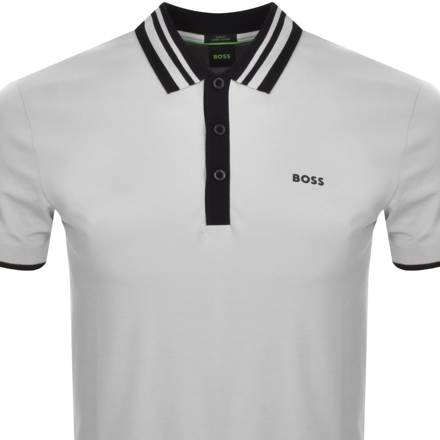 BOSS Paule Tape Slim Fit Polo T Shirt Grey