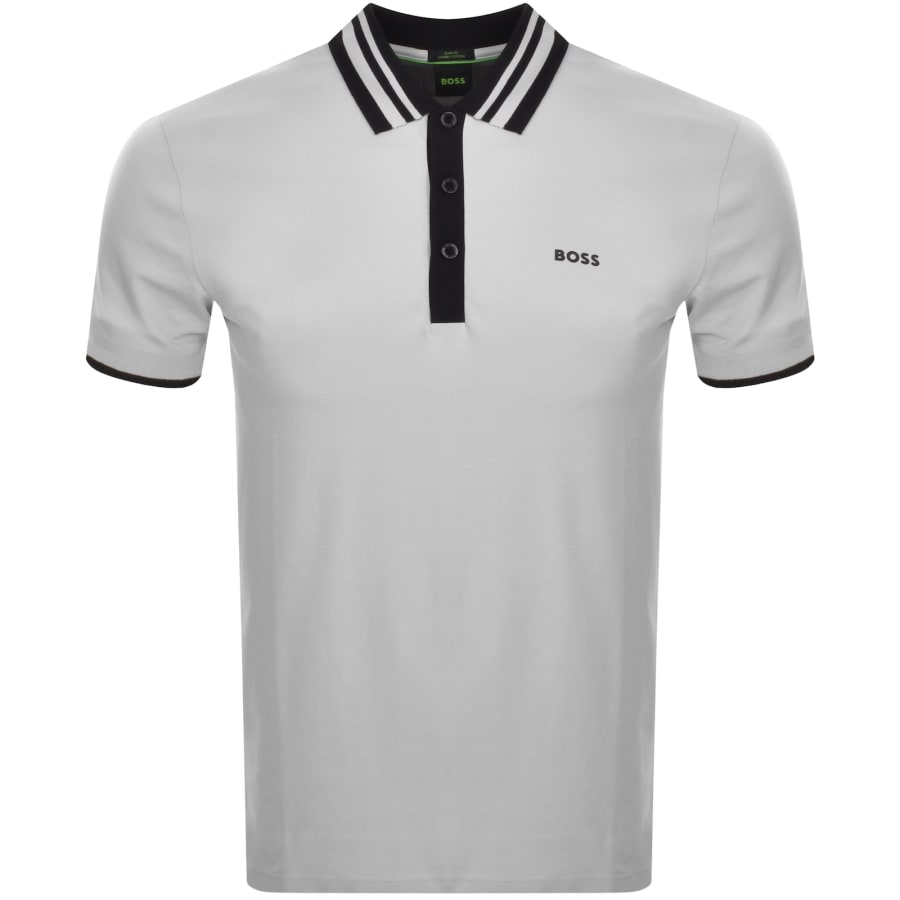 BOSS Paule Tape Slim Fit Polo T Shirt Grey