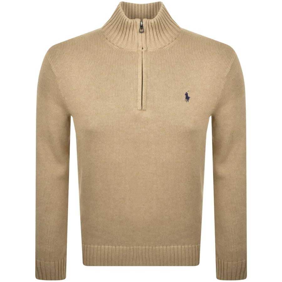 Image number 1 for Ralph Lauren Half Zip Knit Jumper Beige