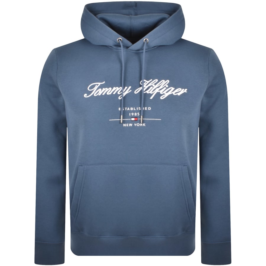 Image number 1 for Tommy Hilfiger Script Logo Hoodie Blue