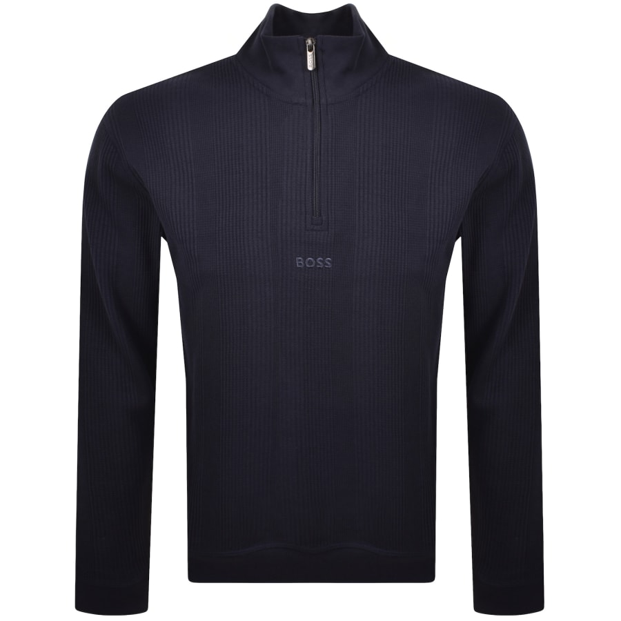 Image number 1 for BOSS Waffle Structure Quarter Zip Sweatshirt Navy