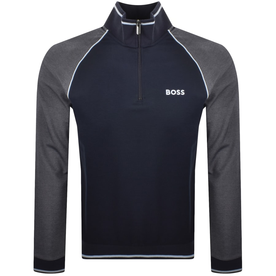 Image number 1 for BOSS Quarter Zip Sweatshirt Navy