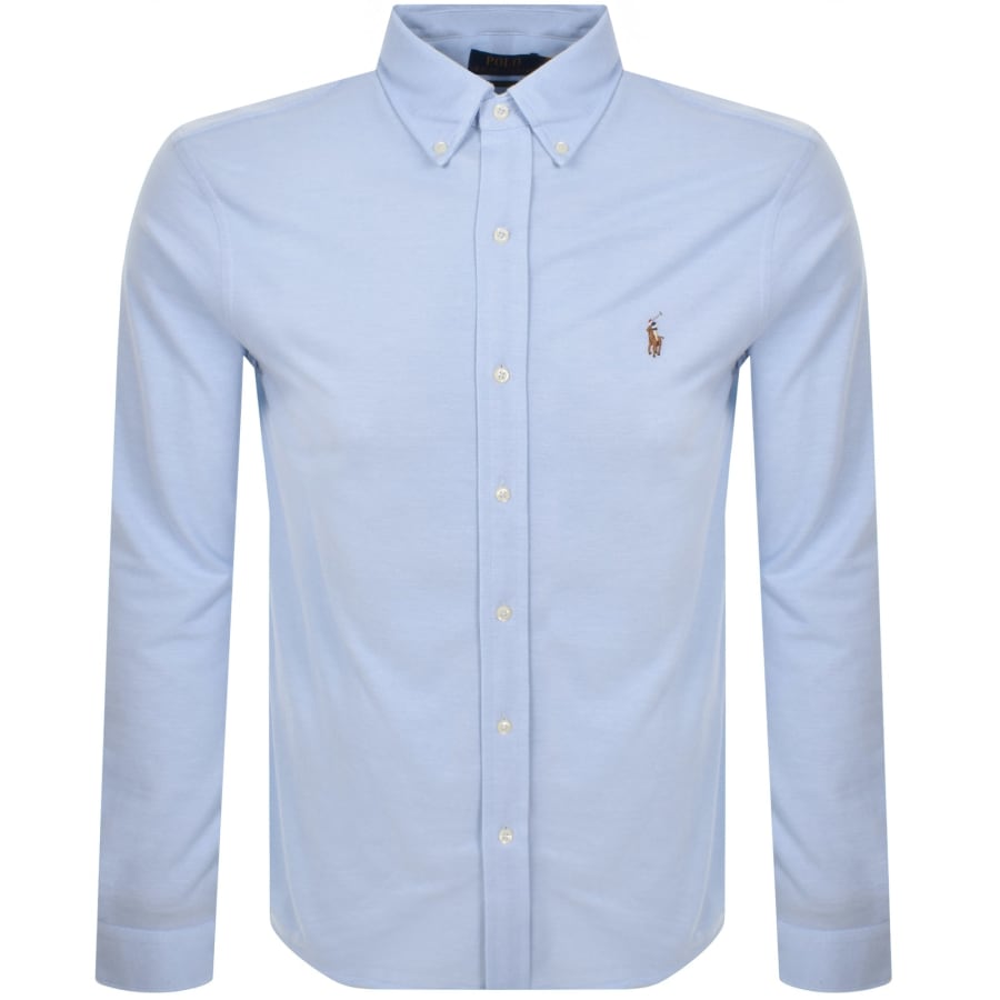 Image number 1 for Ralph Lauren Knit Oxford Long Sleeved Shirt Blue