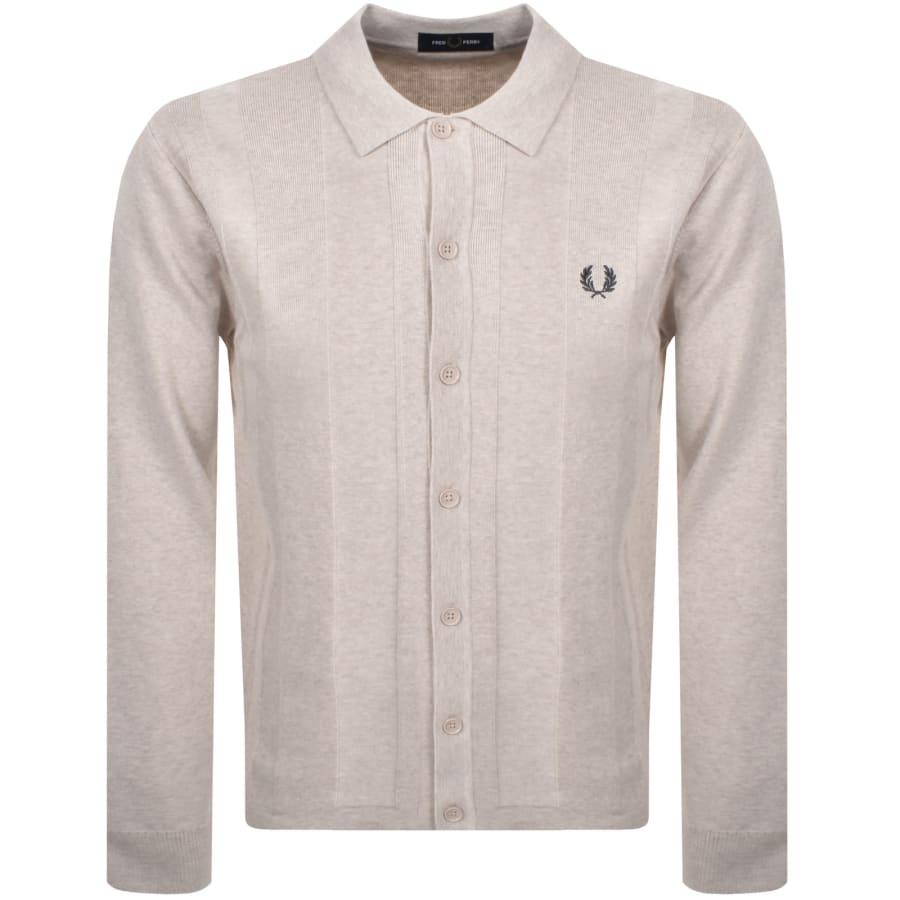 Image number 1 for Fred Perry Button Through Knit Polo Shirt Beige