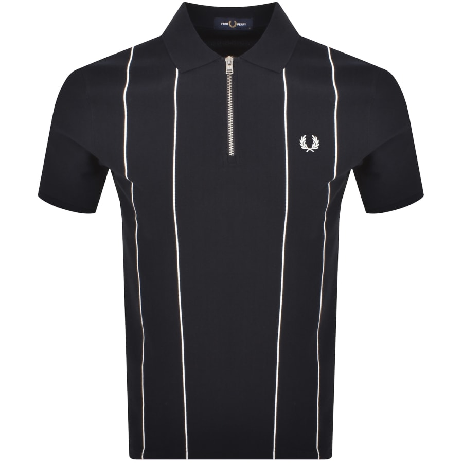 Image number 1 for Fred Perry Quarter Zip Polo T Shirt Navy