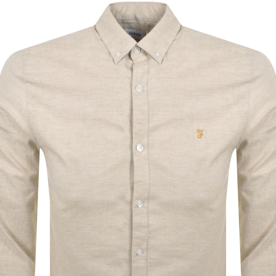 Image number 2 for Farah Long Sleeve Sheen Shirt Beige