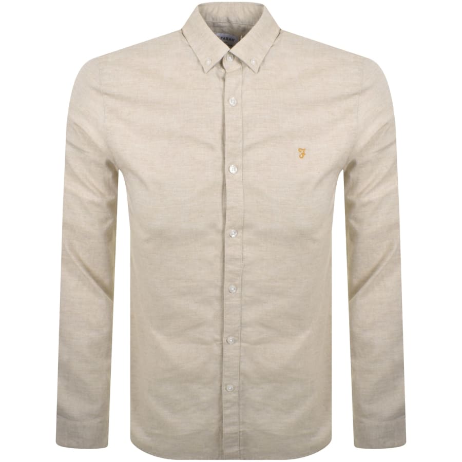 Image number 1 for Farah Long Sleeve Sheen Shirt Beige