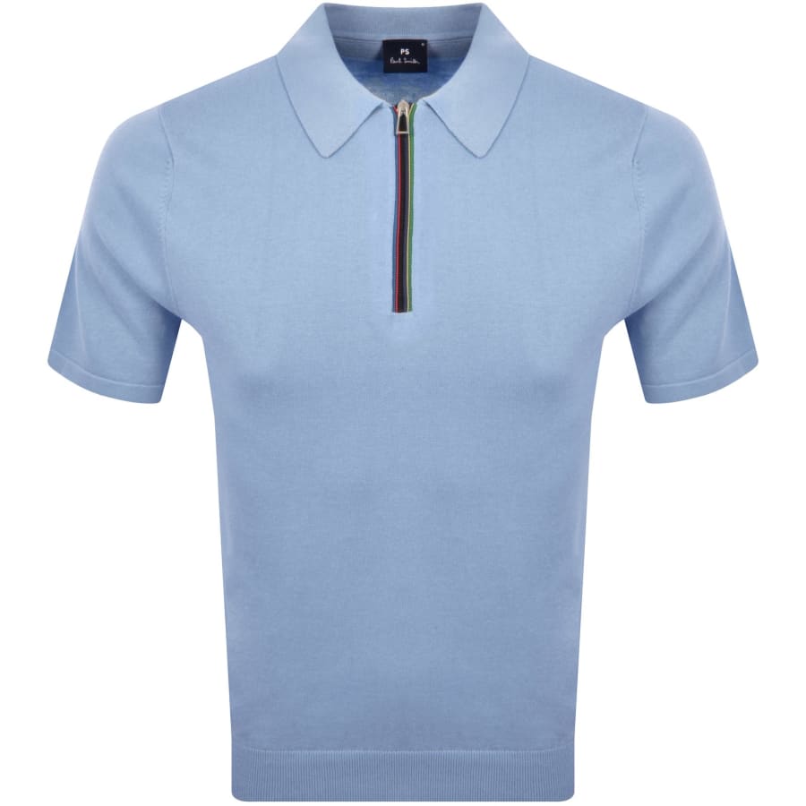 Image number 1 for Paul Smith Half Zip Polo T Shirt Blue