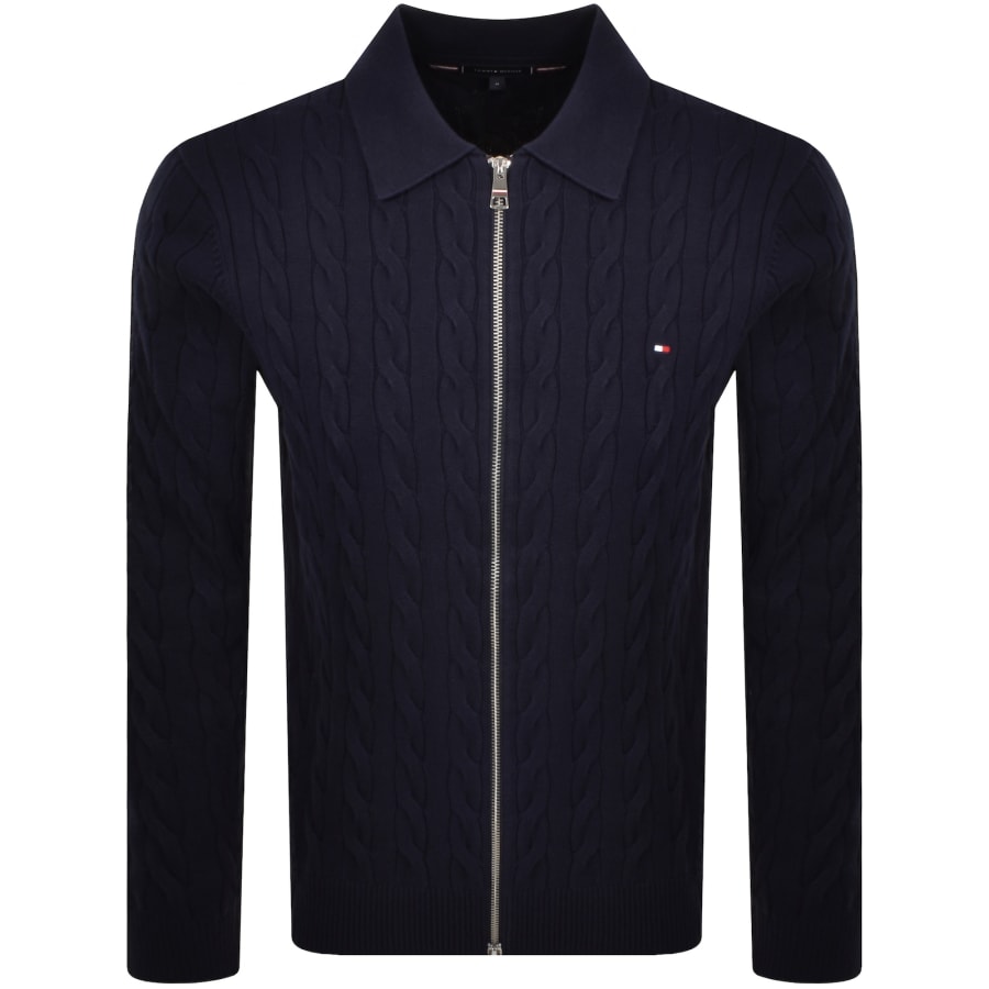 Image number 1 for Tommy Hilfiger Zip Regular Fit Polo T Shirt Navy