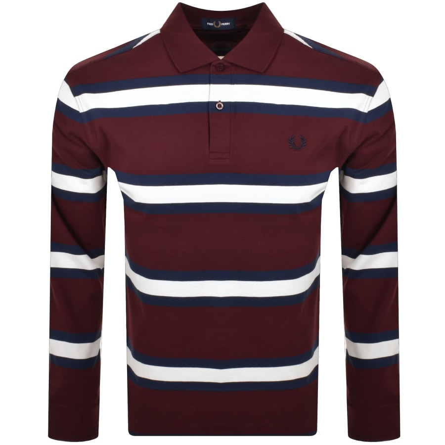Image number 1 for Fred Perry Stripe Polo T Shirt Burgundy
