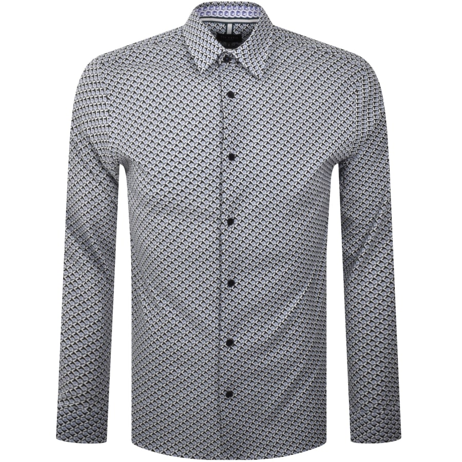 Image number 1 for Ted Baker Geo Print Long Sleeve Shirt Blue