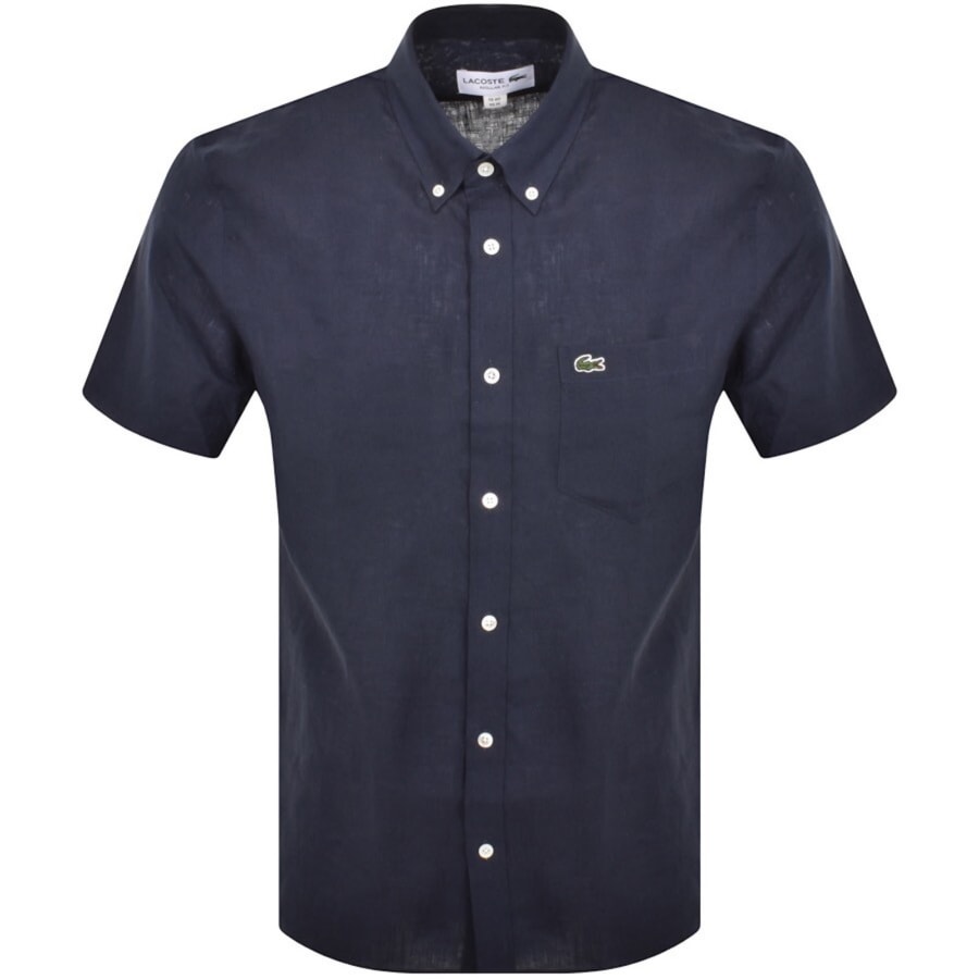 Image number 1 for Lacoste Linen Short Sleeved Shirt Navy