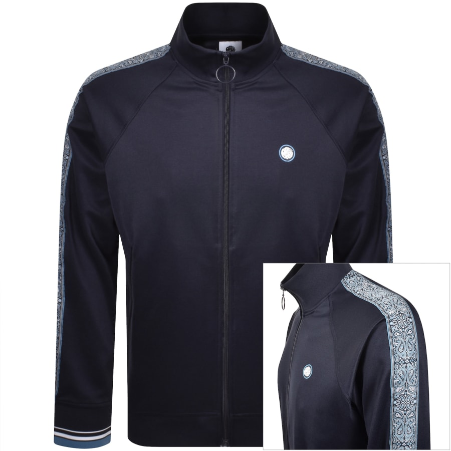 Image number 1 for Pretty Green Eclipse Paisley Tape Track Top Navy