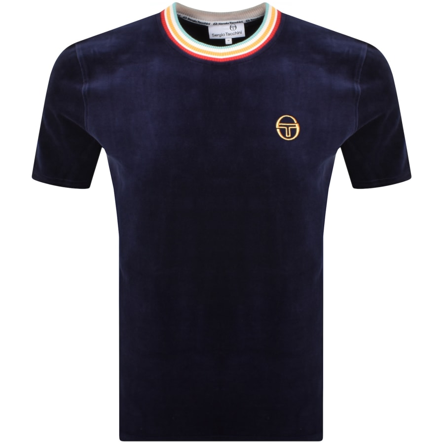 Image number 1 for Sergio Tacchini Slice Velour T Shirt Navy