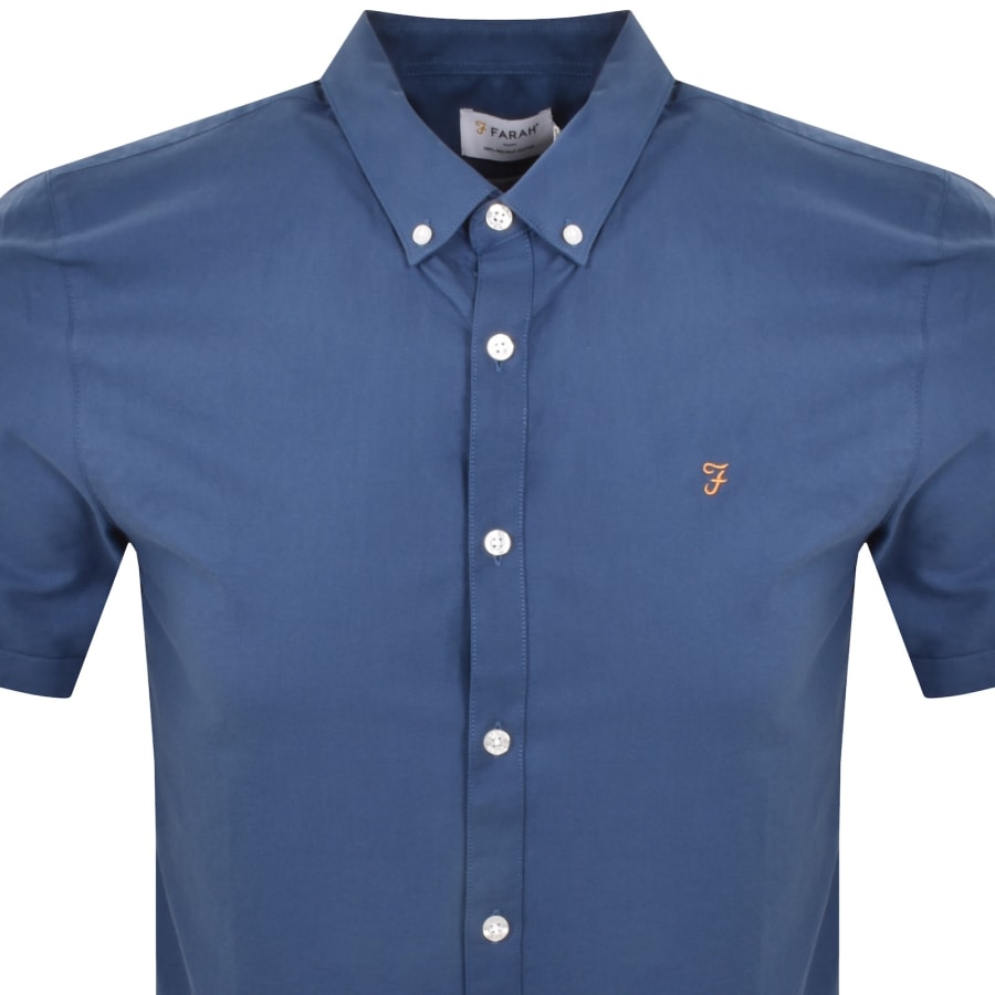 Image number 2 for Farah Brewer Slim Short Sleeve Shirt Blue