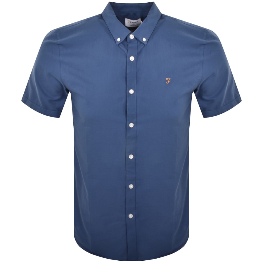 Image number 1 for Farah Vintage Brewer Slim Short Sleeve Shirt Blue