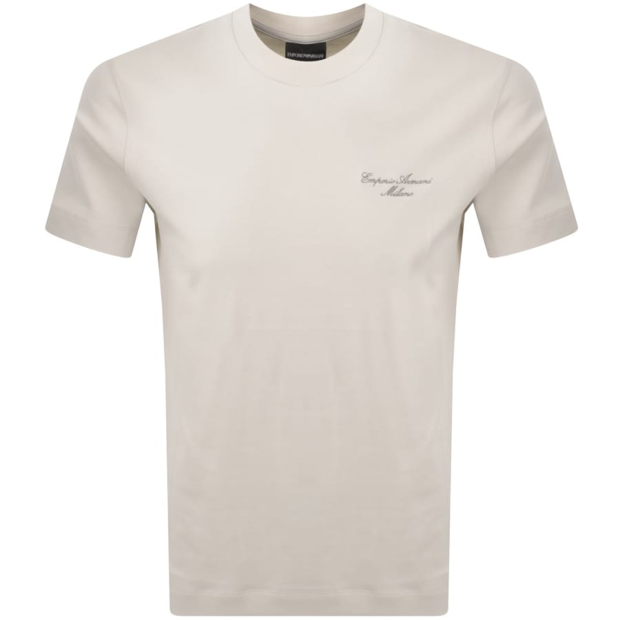 Image number 1 for Emporio Armani Embroidered Logo T Shirt Beige