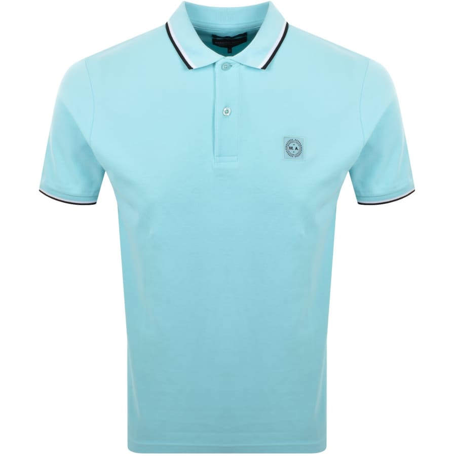 Image number 1 for Marshall Artist Tipped Polo T Shirt Aqua Blue