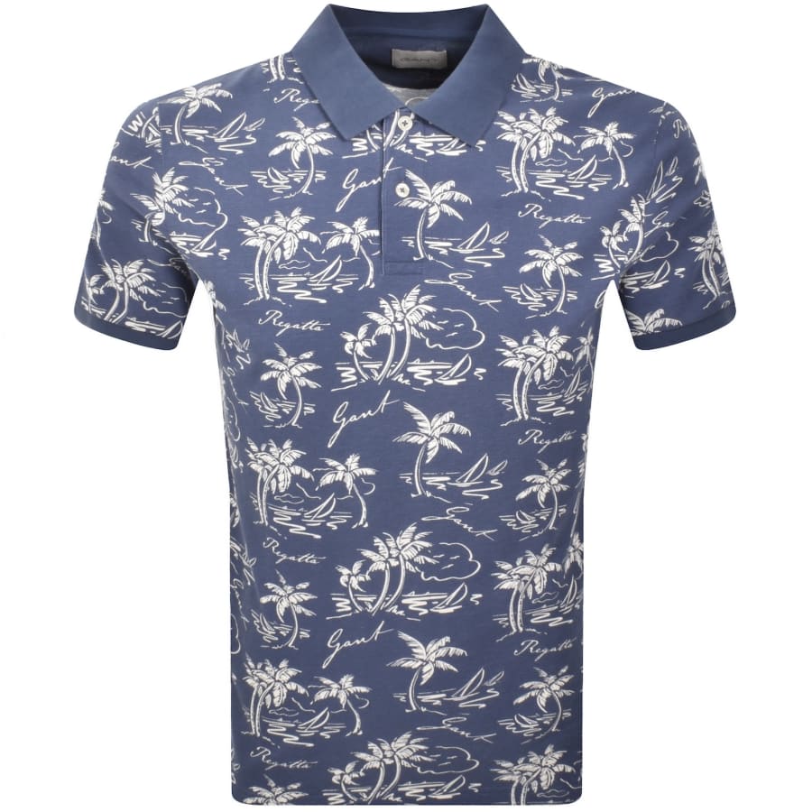 Image number 1 for Gant Island Print Polo T Shirt Dusty Navy