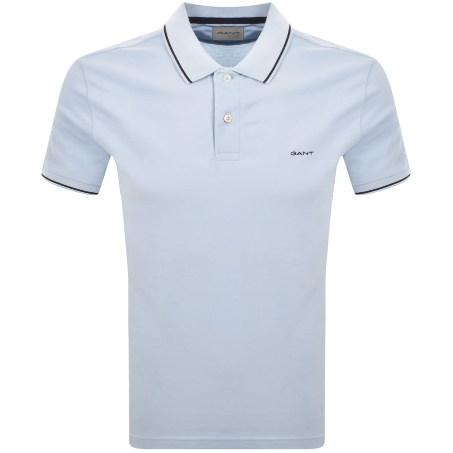 Image number 1 for Gant Tipping Pique Polo T Shirt Fresh Blue