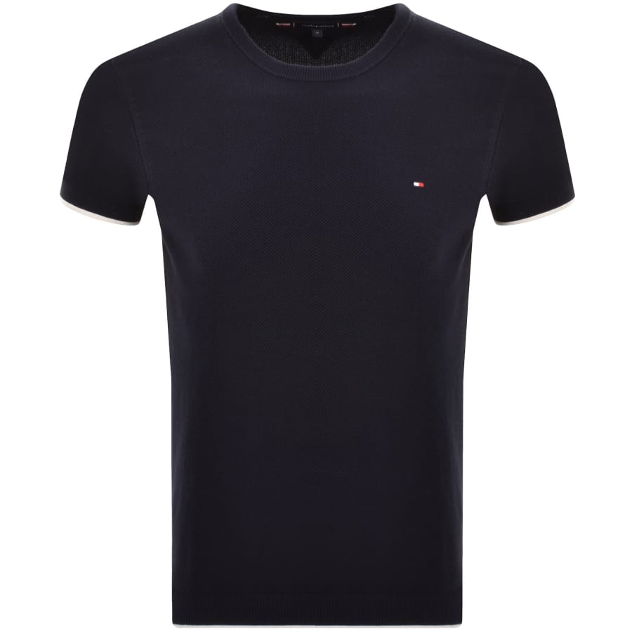 Image number 1 for Tommy Hilfiger Tipped Knit Tee Navy