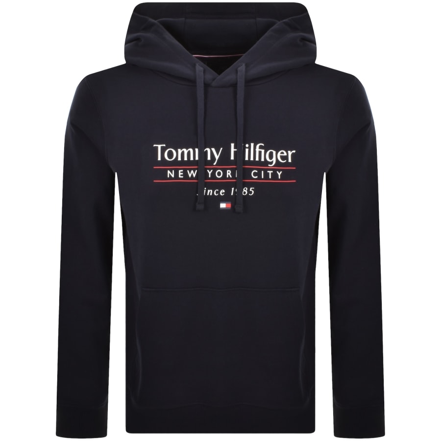 Image number 1 for Tommy Hilfiger Logo Center Stack Hoodie Navy