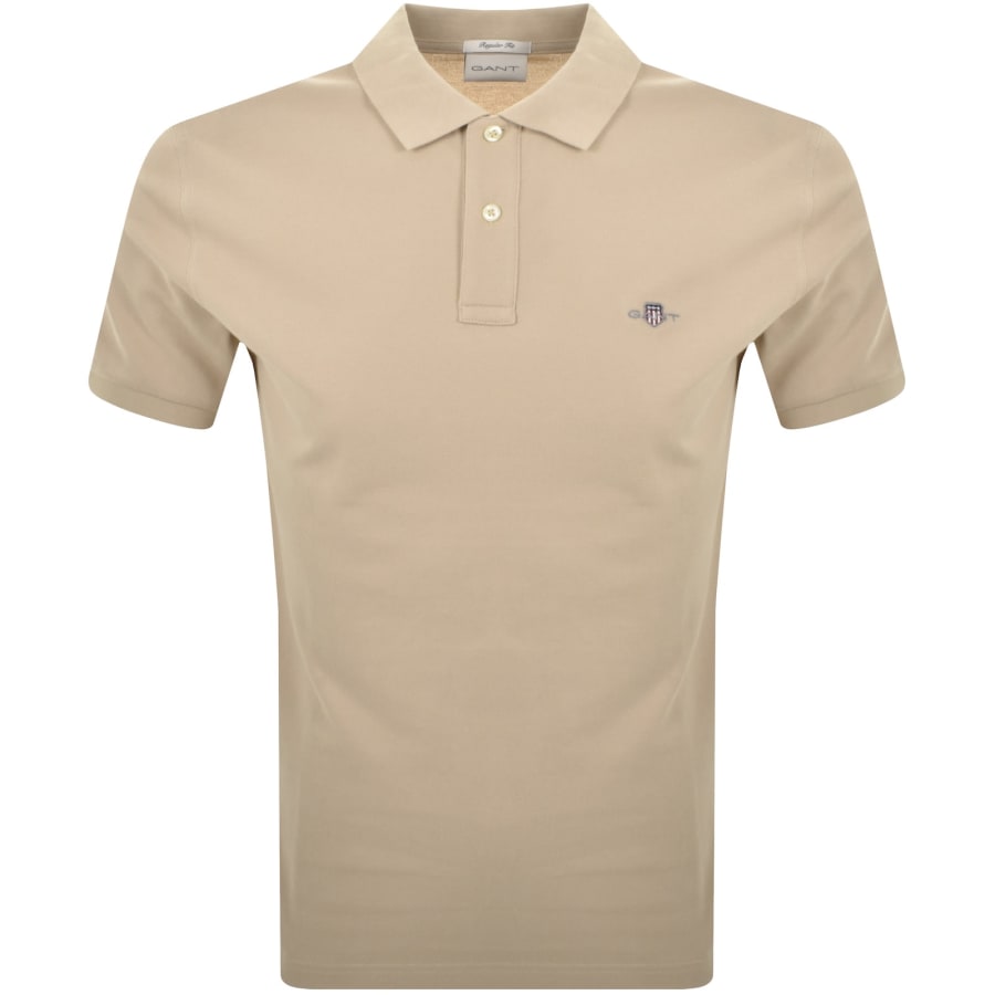 Image number 1 for Gant Regular Fit Shield Pique Polo T Shirt Beige