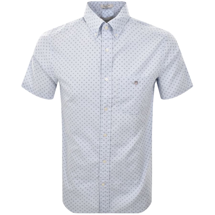 Image number 1 for Gant Micro Print Short Sleeved Shirt Light Blue